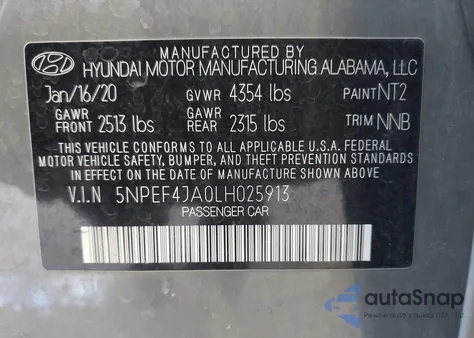 2020 Hyundai Sonata Sel from USA, damaged, VIN 5NPEF4JA0LH025913